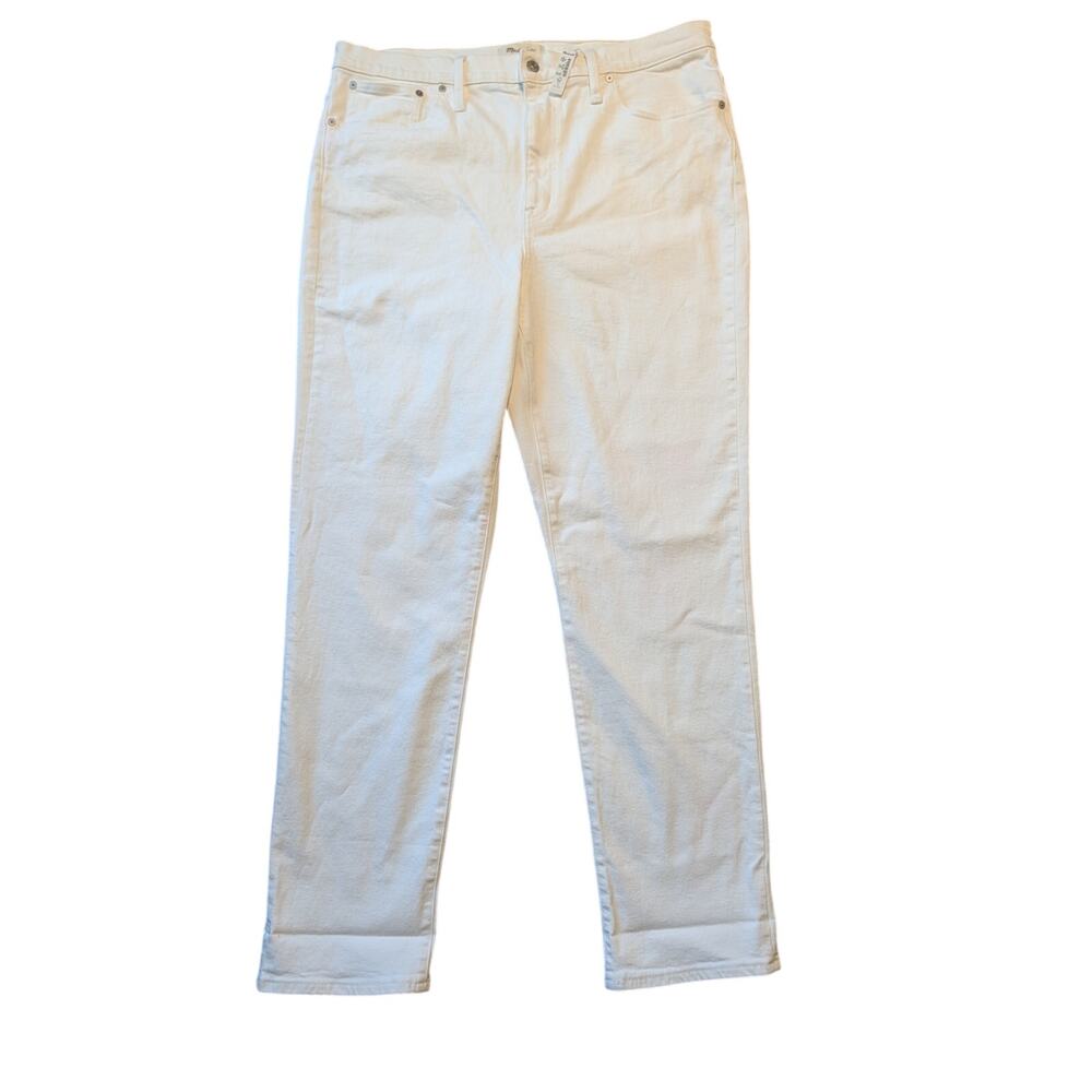 Madewell Womens The High-Rise Slim Boyjean White Stretch Denim Jeans 33T NWT